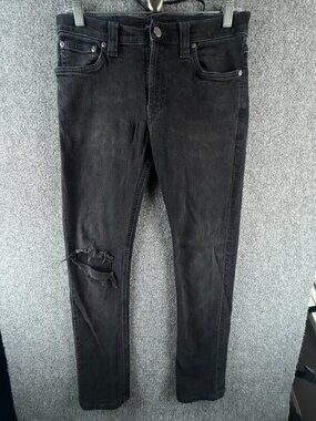 Nudie Jeans Women Denim Jeans Cotton Black Skinny Ripped Distressed ACTL 29X29